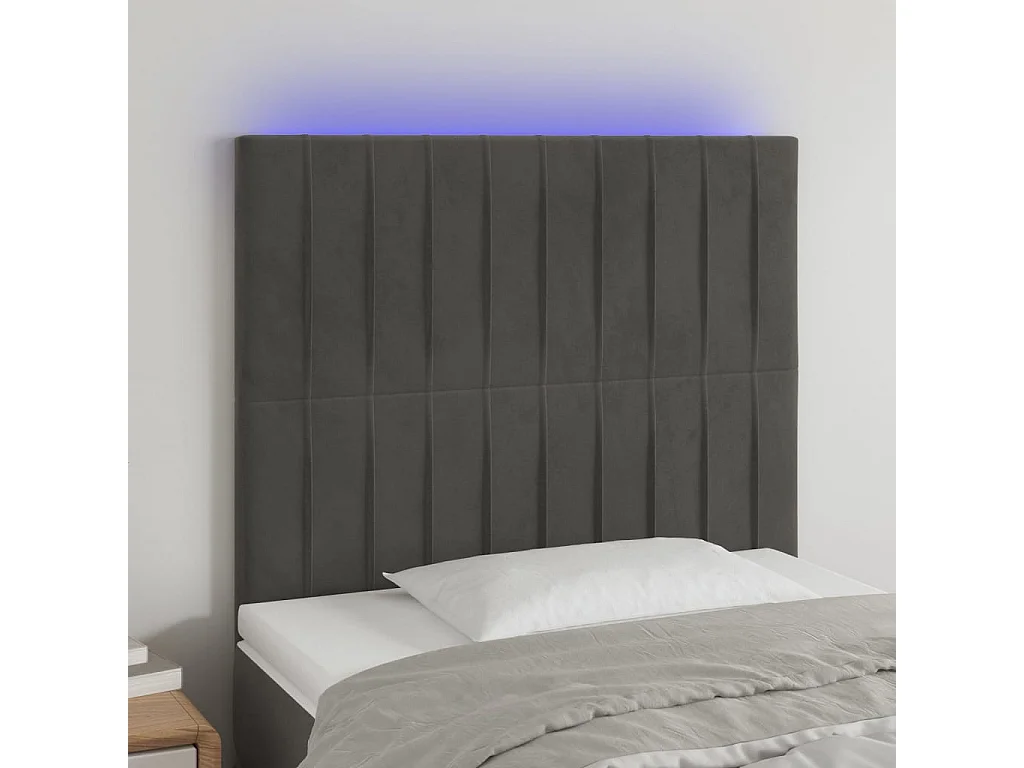 Tête de lit à LED Gris foncé 90x5x118/128 cm Velours POI91577 BonneVie Meuble