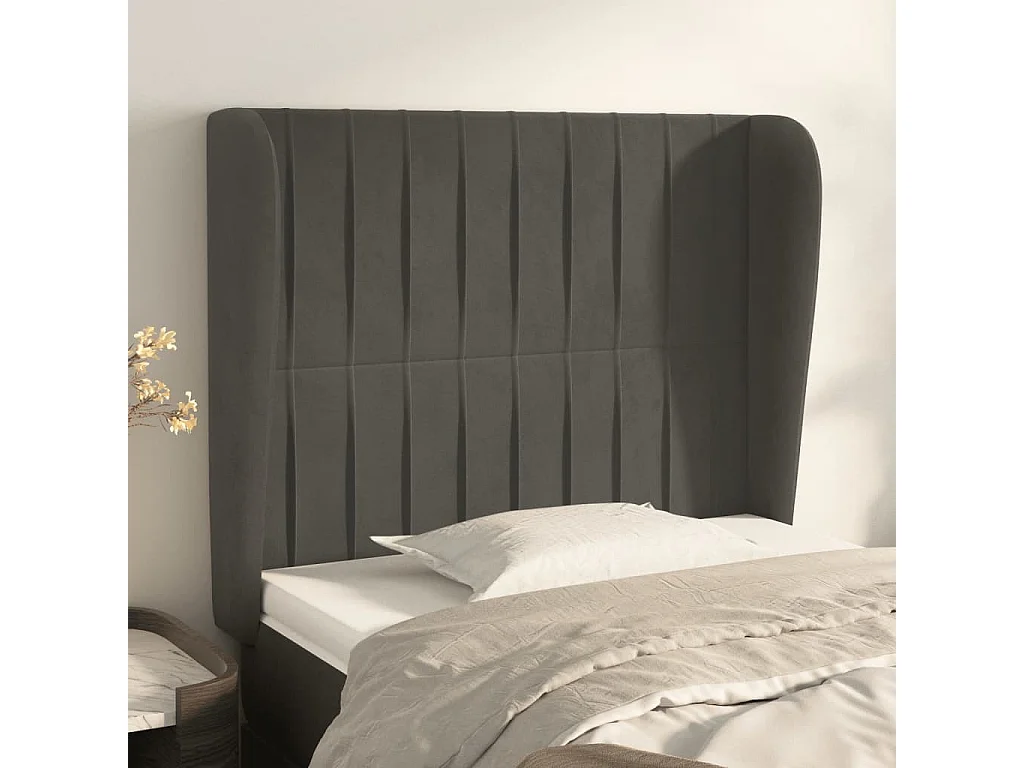 Cabeceira cama c/ abas veludo 93x23x118/128 cm cinzento-escuro PT447277