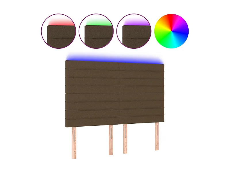 Tête de lit à LED Marron foncé 144x5x118/128 cm Tissu POI40333 BonneVie Meuble