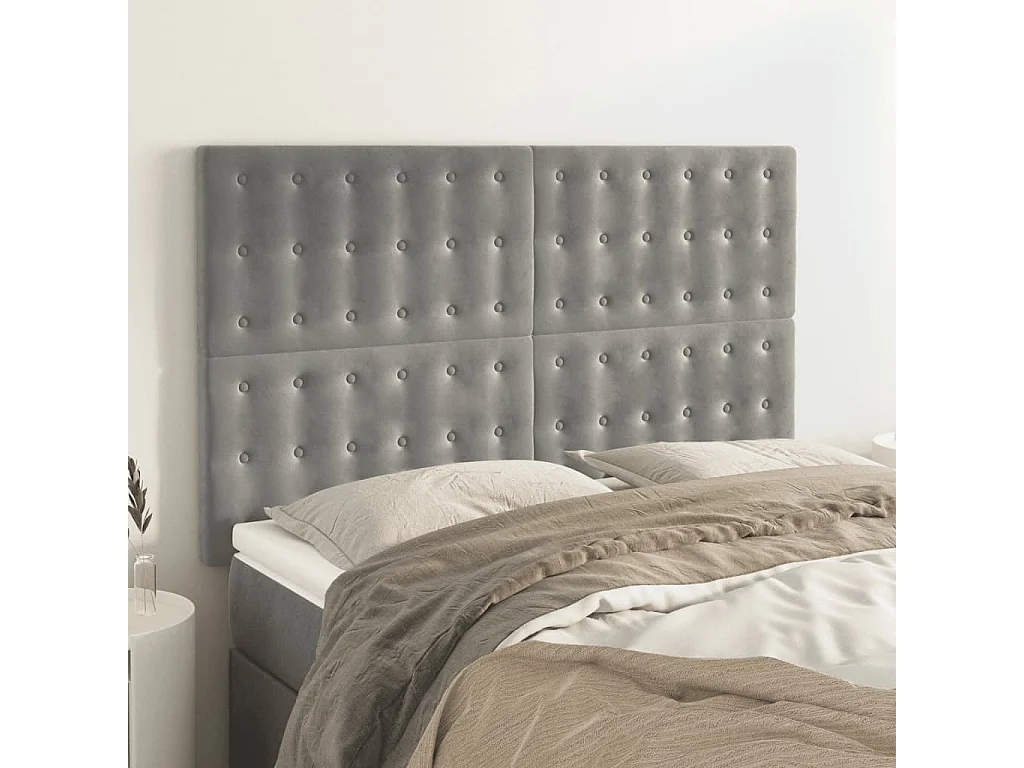 Têtes de lit 4 pcs Gris clair 72x5x78/88 cm Velours POI22290 BonneVie Meuble