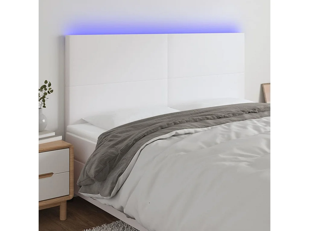 LED Kopfteil,Bettkopfteil Weiß 160x5x118/128 cm Kunstleder -gkd298717