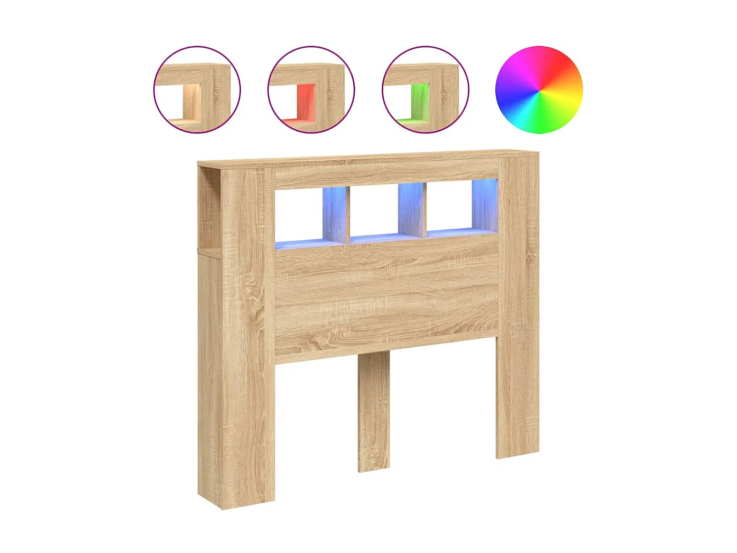 Tête de lit à LED chêne sonoma 120x18,5x103,5cm bois ingénierie POI36419 BonneVie Meuble