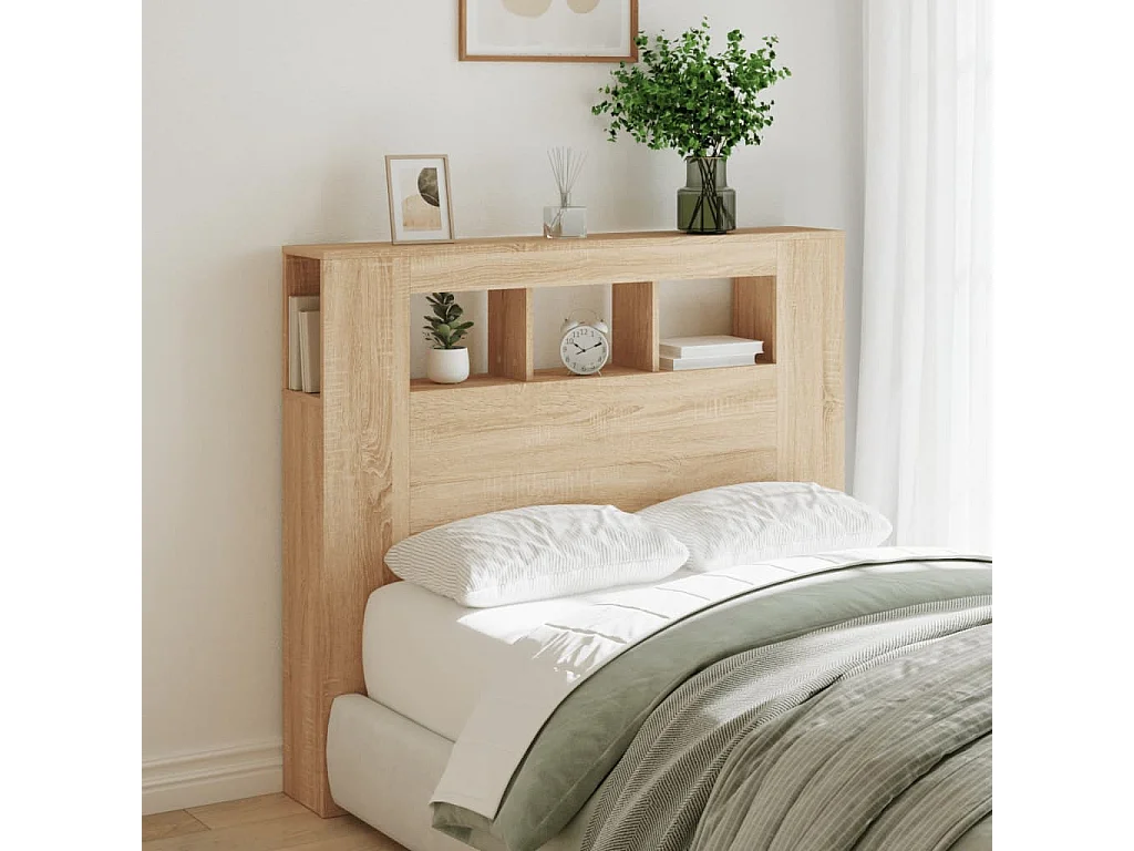 Tête de lit à LED chêne sonoma 120x18,5x103,5cm bois ingénierie POI36419 BonneVie Meuble