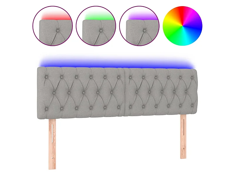 Tête de lit à LED Gris clair 160x7x78/88 cm Tissu POI37242 BonneVie Meuble