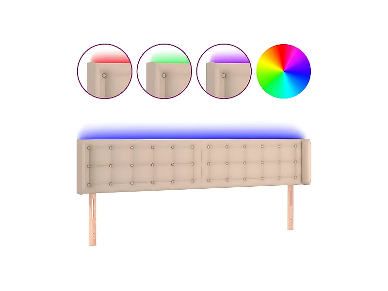 Cabeceira cama LED couro artificial 203x16x78/88 cm cappuccino PT986008