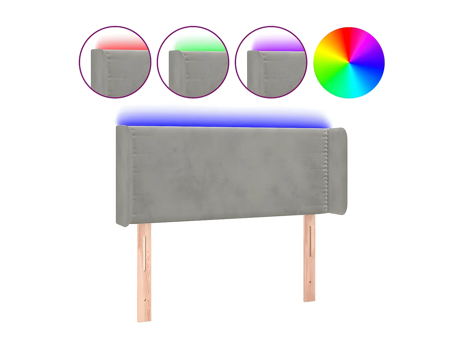 Hoofdbord LED 83x16x78/88 cm fluweel lichtgrijs NL368558