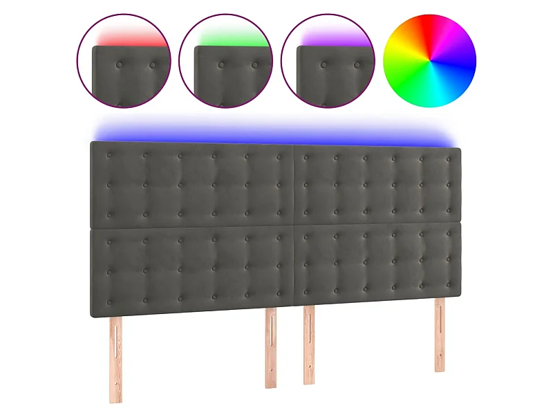 Cabeceira de cama c/ LED veludo 200x5x118/128 cm cinza-escuro PT403986