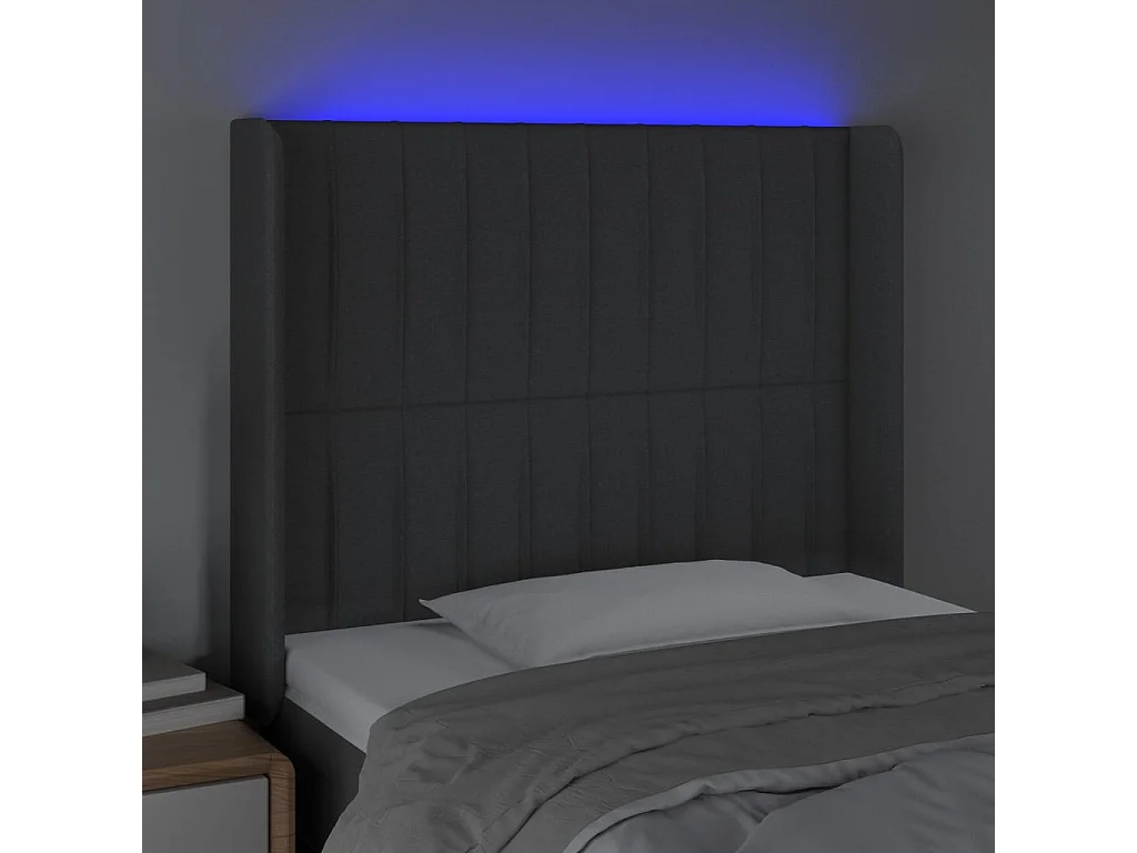 Tête de lit à LED Gris foncé 83x16x118/128 cm Tissu POI75835 BonneVie Meuble