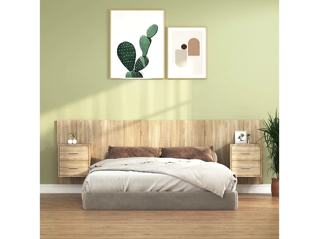 Testiera | Testata del letto Letto con Comodini in Legno Multistrato Rovere Sonoma