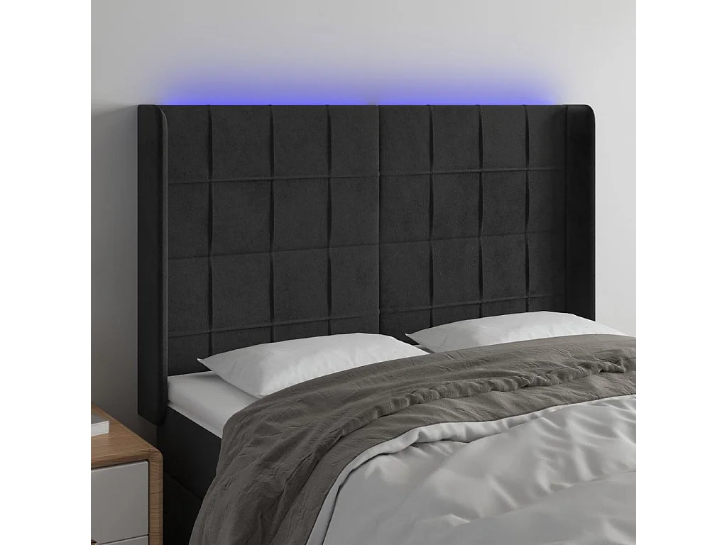 Cabecero con LED de terciopelo negro 147x16x118/128 cm ES62786