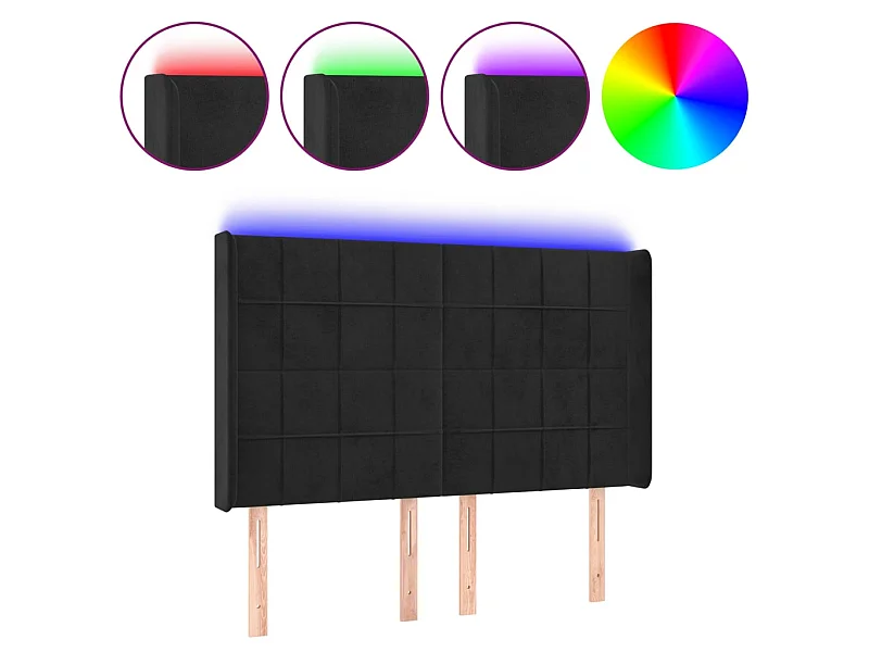 Cabecero con LED de terciopelo negro 147x16x118/128 cm ES62786