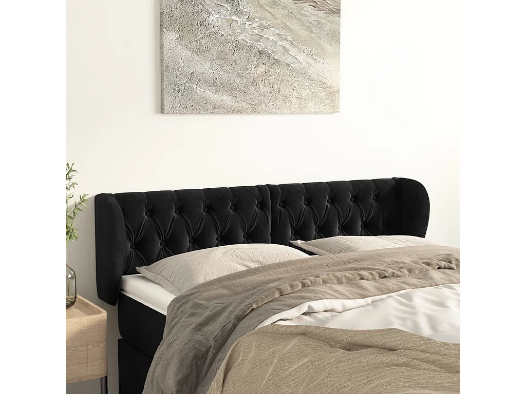 Tête de lit avec oreilles Noir 147x23x78/88 cm Velours POI87833 BonneVie Meuble