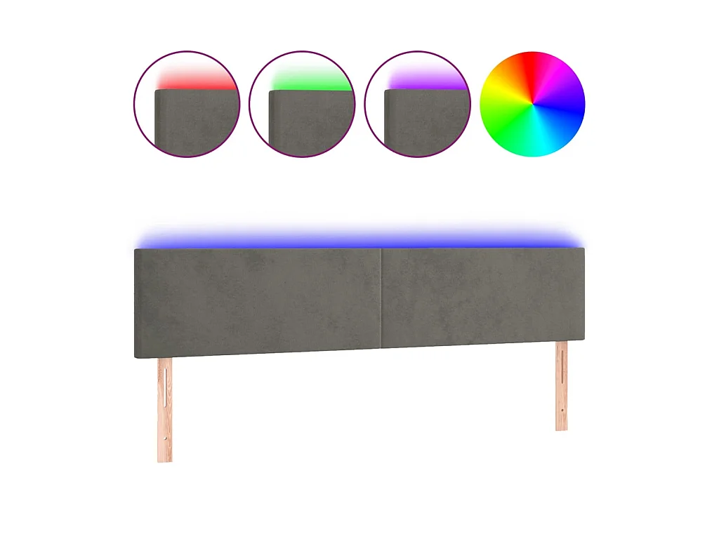 Cabecero con LED de terciopelo gris oscuro 180x5x78/88 cm ES73745