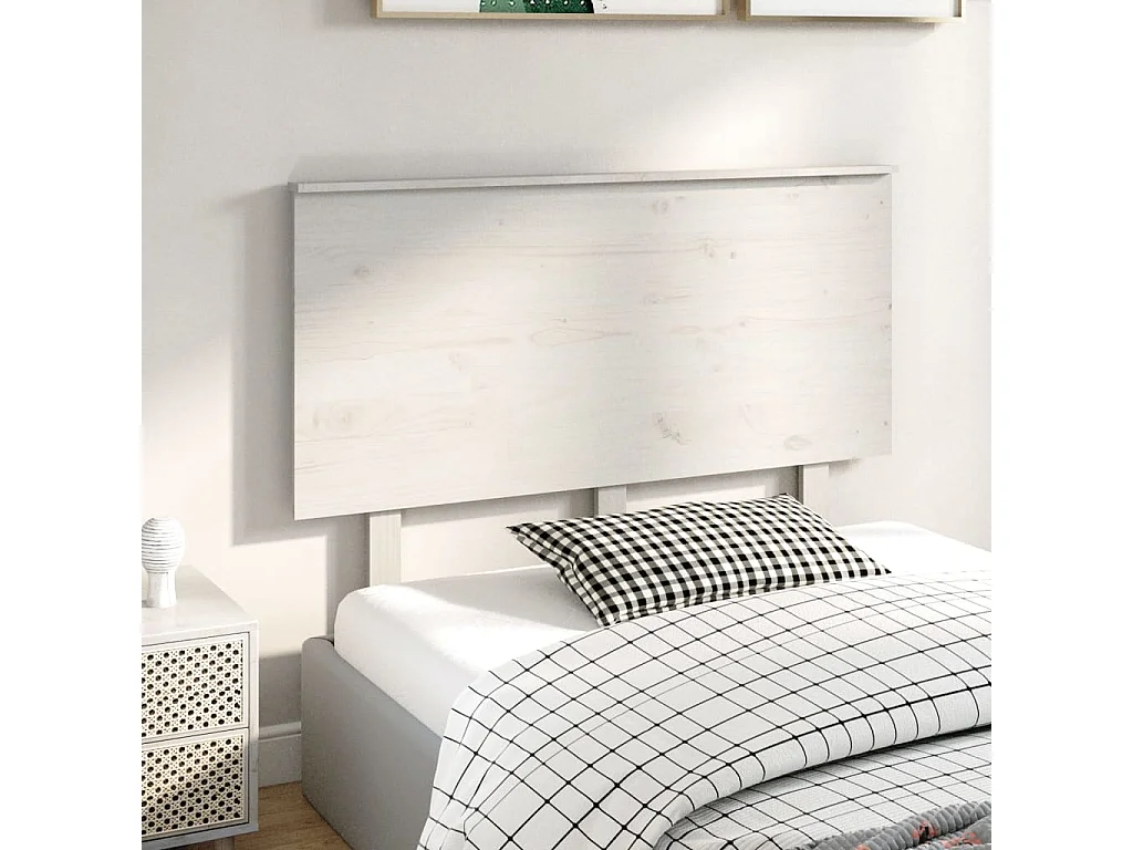Tête de lit Blanc 124x6x82,5 cm Bois massif de pin POI37222 BonneVie Meuble