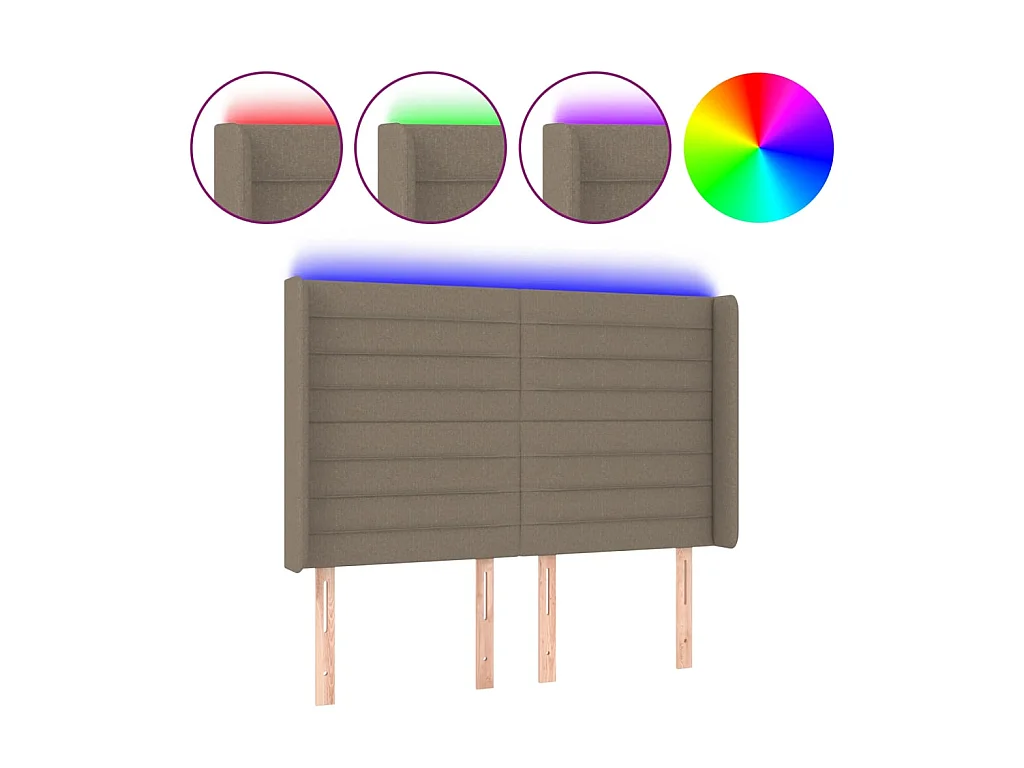 Testiera | Testata del letto a LED Tortora 147x16x118/128 cm in Tessuto