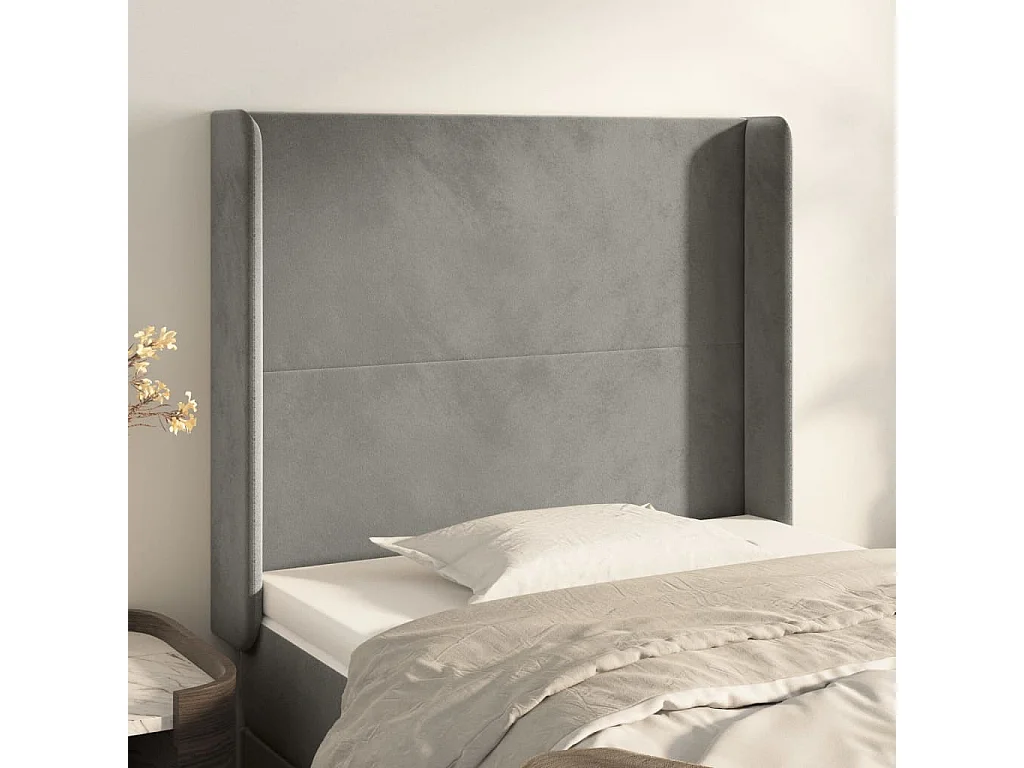 Cabeceira de cama c/ abas veludo 83x16x118/128cm cinzento-claro PT990289