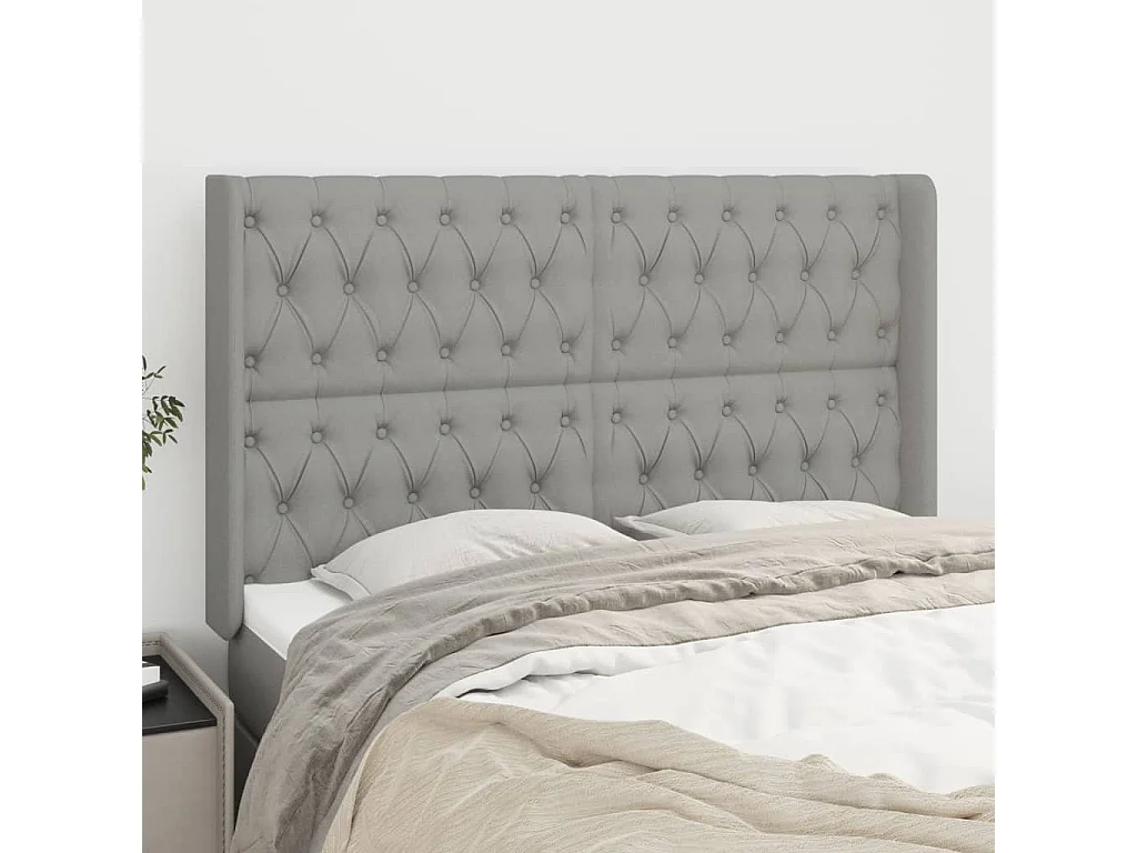 Tête de lit avec oreilles Gris clair 147x16x118/128 cm Tissu POI98942 BonneVie Meuble