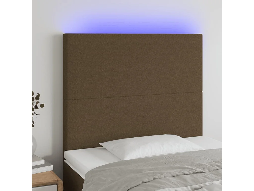 Tête de lit à LED Marron foncé 100x5x118/128 cm Tissu POI47210 BonneVie Meuble