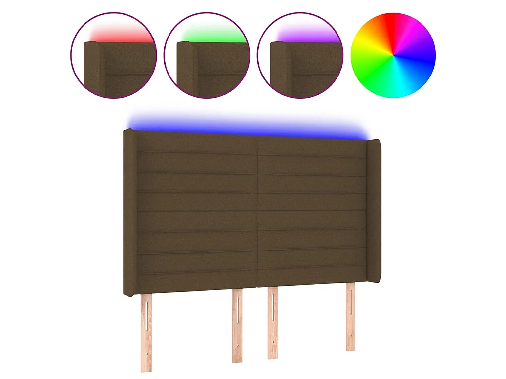 Tête de lit à LED Marron foncé 147x16x118/128 cm Tissu POI17047 BonneVie Meuble