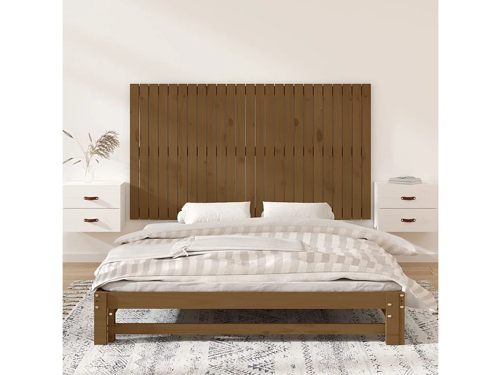 Tête de lit murale Marron miel 159,5x3x90 cm Bois massif de pin POI22623 BonneVie Meuble