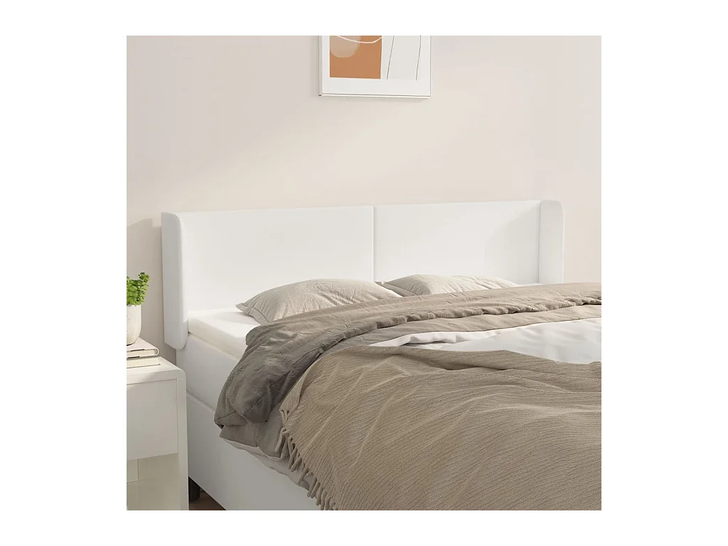 Kopfteil,Bettkopfteil mit Ohren Weiß 147x16x78/88 cm Kunstleder -gkd48218