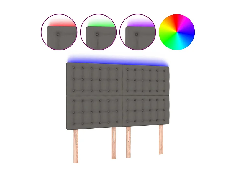 Cabeceira cama c/ LED couro artif. 144x5x118/128 cm cinzento PT368651