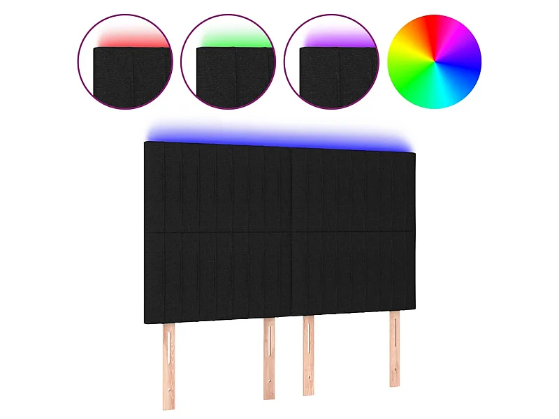 Tête de lit à LED Noir 144x5x118/128 cm Tissu POI65176 BonneVie Meuble