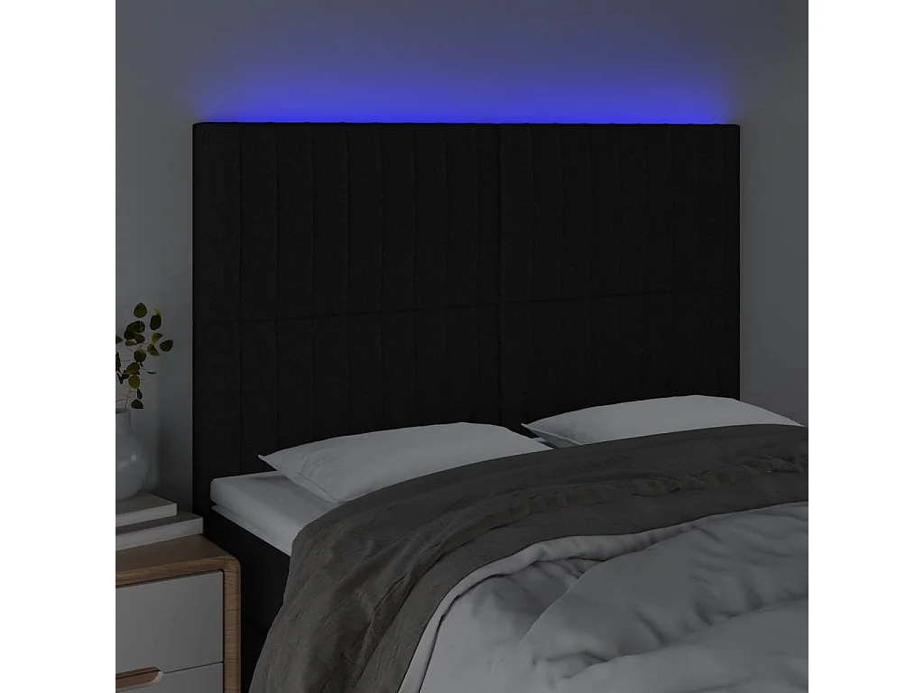 Tête de lit à LED Noir 144x5x118/128 cm Tissu POI65176 BonneVie Meuble