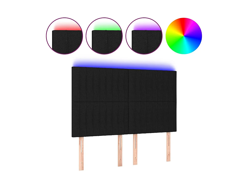 Tête de lit à LED Noir 144x5x118/128 cm Tissu POI65176 BonneVie Meuble
