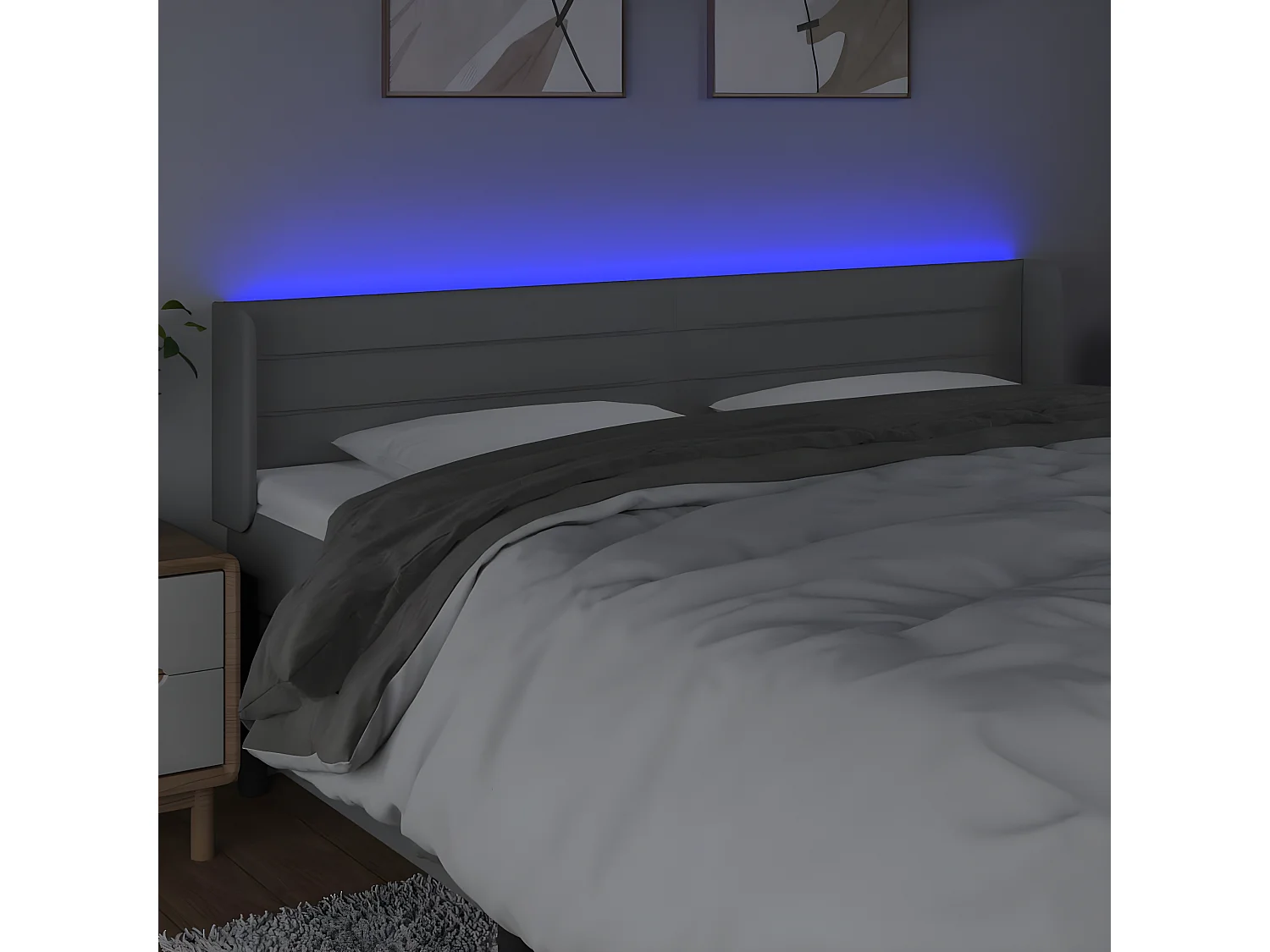 Tête de lit à LED Gris clair 203x16x78/88 cm Tissu POI59421 BonneVie Meuble