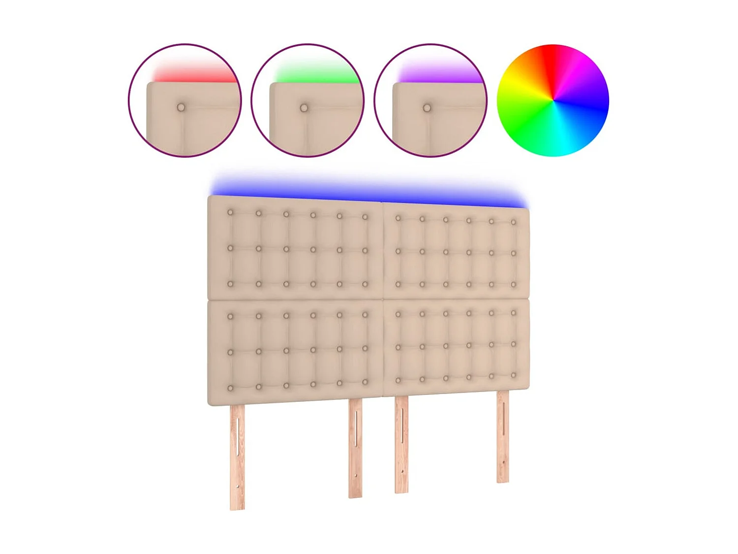 Cabeceira cama c/ LED couro artif. 144x5x118/128 cm cappuccino PT380012