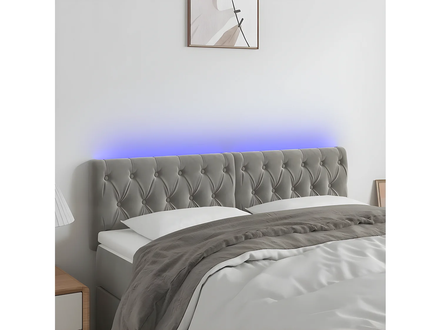 Tête de lit à LED Gris clair 160x7x78/88 cm Velours POI72301 BonneVie Meuble
