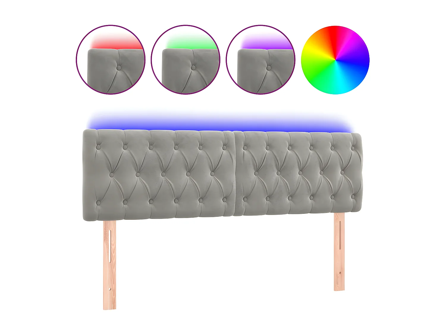 Tête de lit à LED Gris clair 160x7x78/88 cm Velours POI72301 BonneVie Meuble