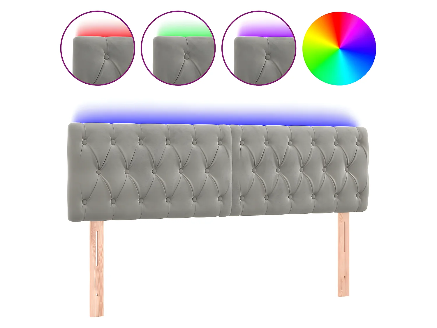 Tête de lit à LED Gris clair 160x7x78/88 cm Velours POI72301 BonneVie Meuble