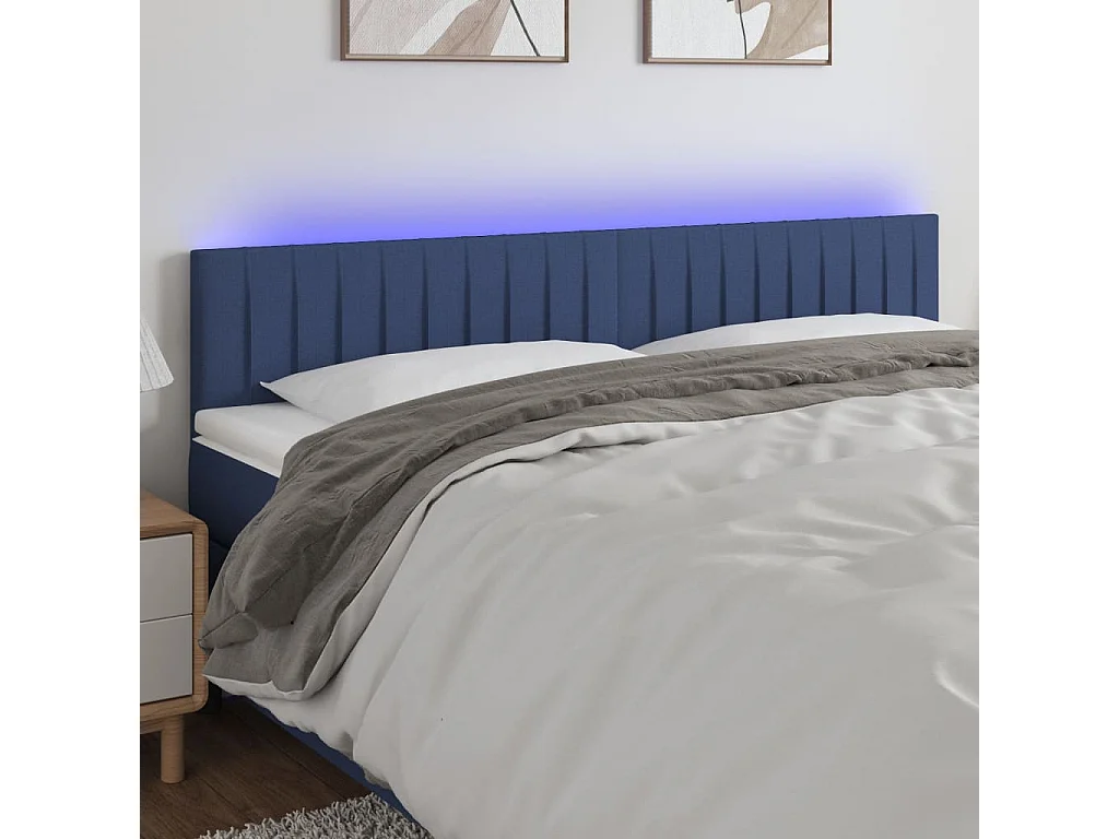 Tête de lit à LED Bleu 160x5x78/88 cm Tissu POI88202 BonneVie Meuble