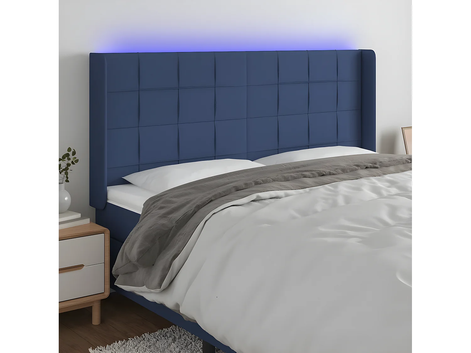 Cabecero con LED de tela azul 183x16x118/128 cm ES38151