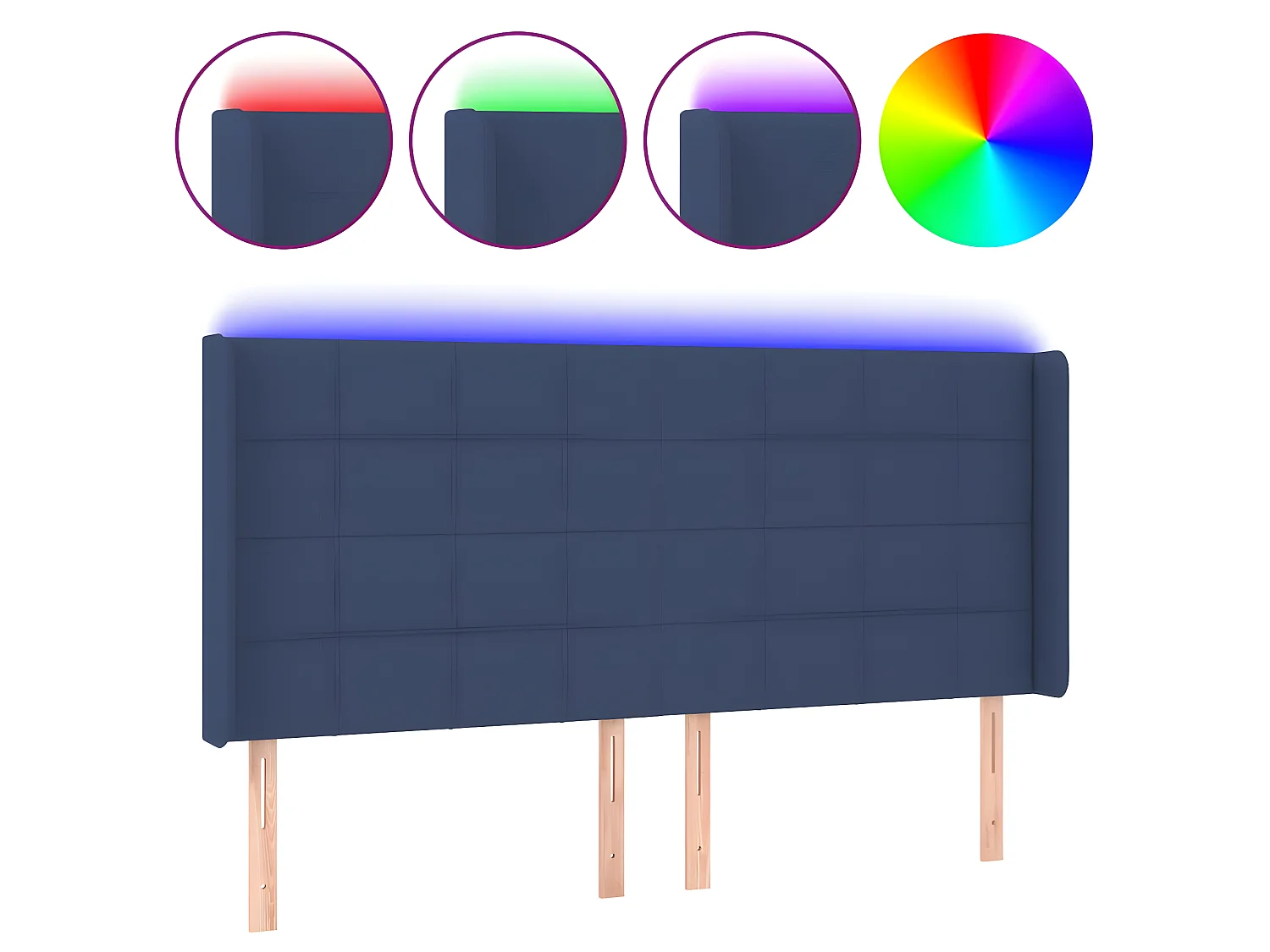 Tête de lit à LED Bleu 183x16x118,128 cm Tissu PEWV22913 BonneVie Meuble