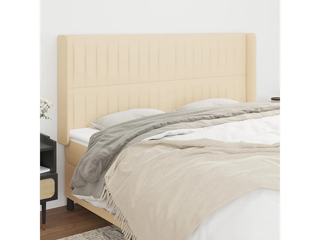 Tête de lit avec oreilles Crème 163x16x118/128 cm Tissu POI46948 BonneVie Meuble