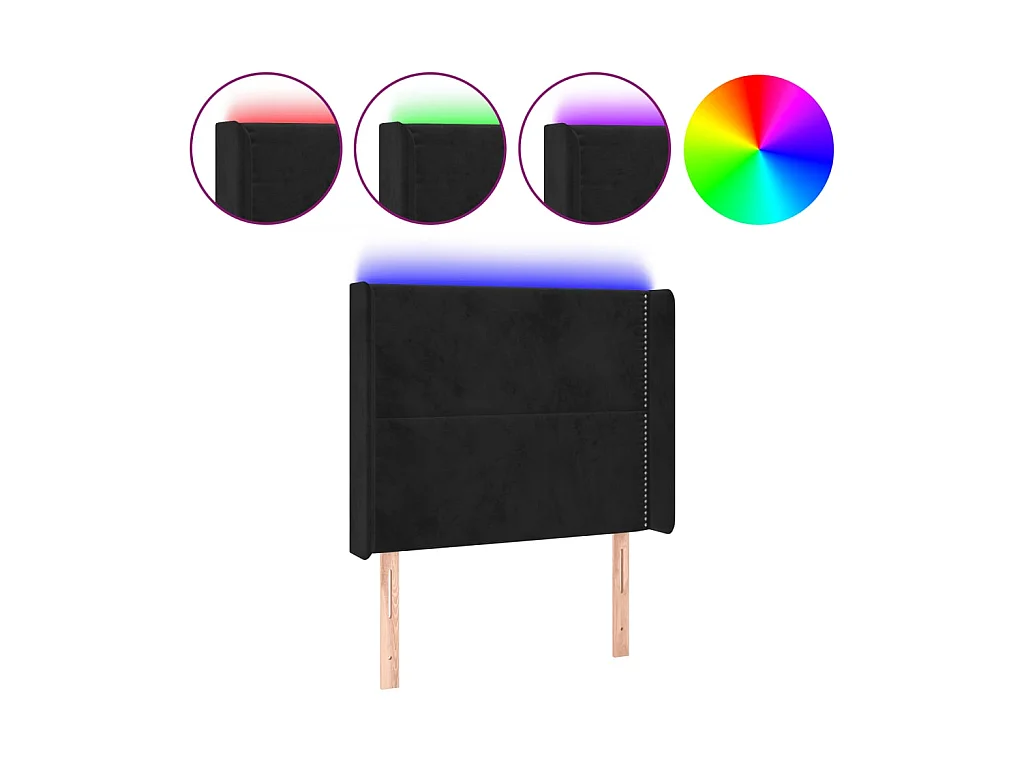 Tête de lit à LED Noir 93x16x118/128 cm Velours POI60430 BonneVie Meuble