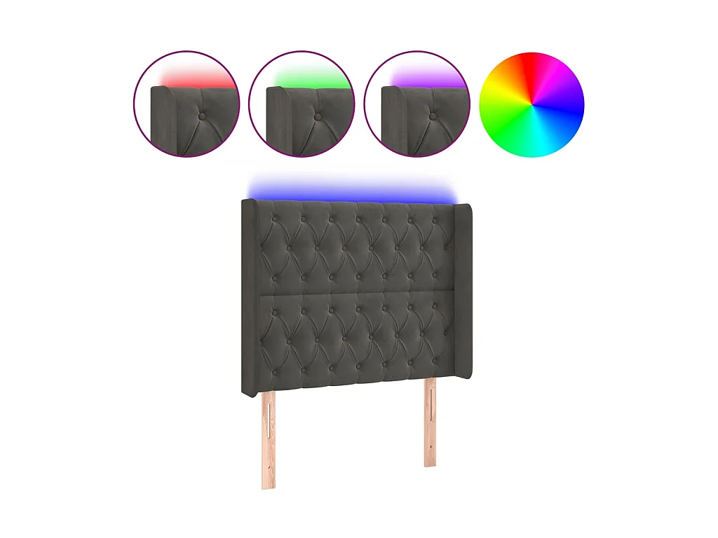 Tête de lit à LED Gris foncé 93x16x118/128 cm Velours POI63471 BonneVie Meuble