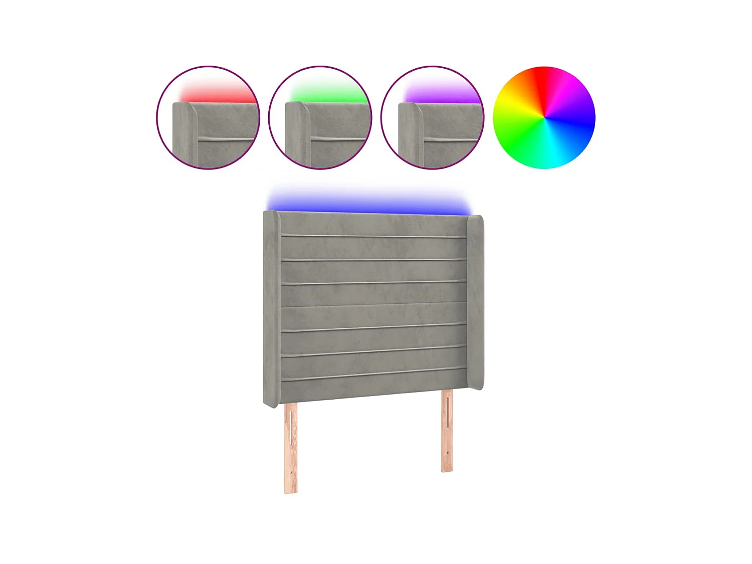 Tête de lit à LED Gris clair 93x16x118/128 cm Velours POI29735 BonneVie Meuble