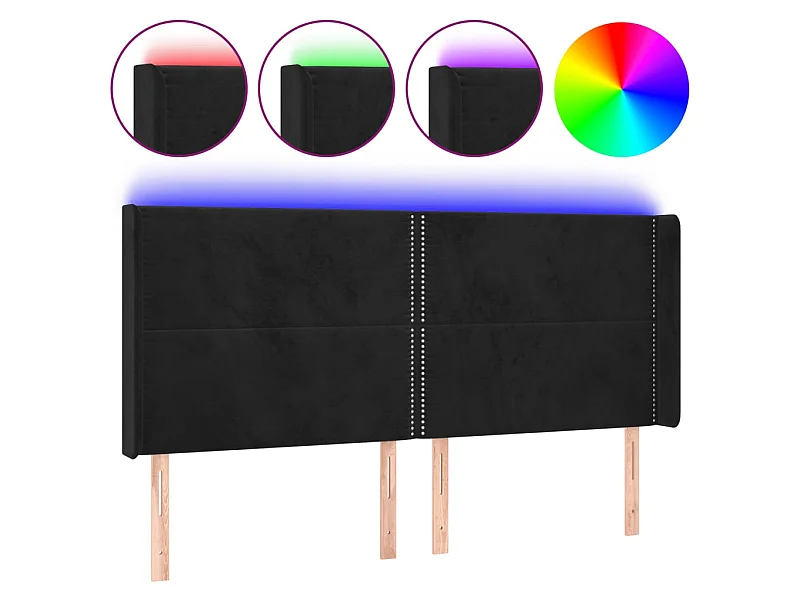 Cabecero con LED de terciopelo negro 203x16x118/128 cm ES18098