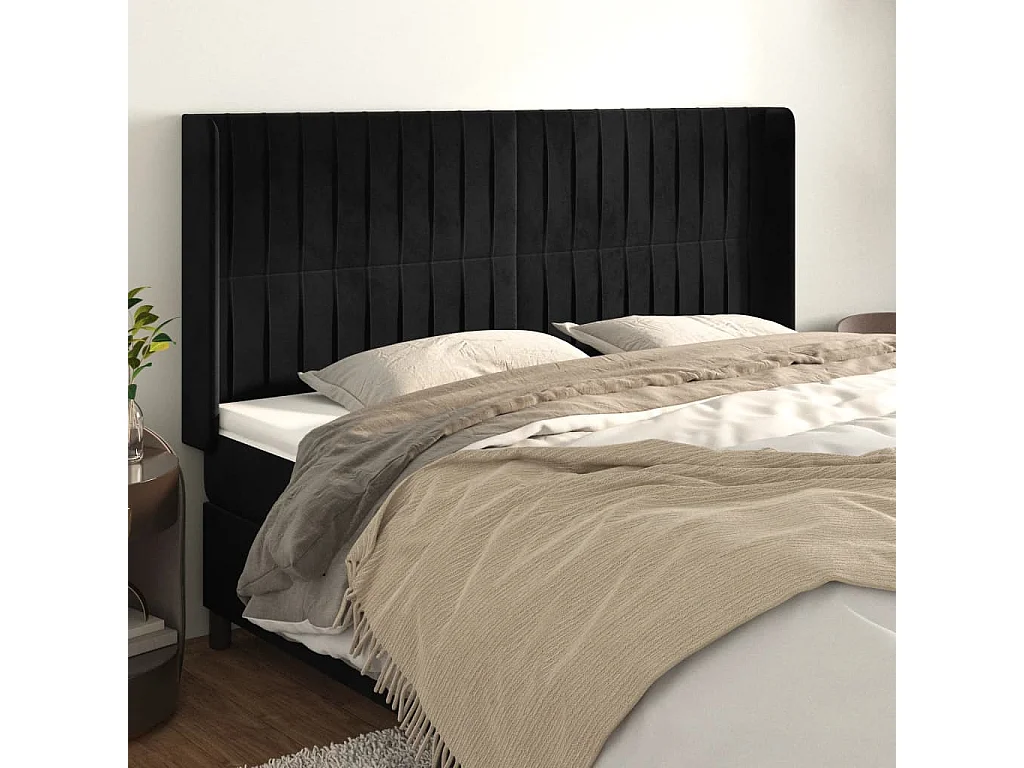 Testiera | Testata del letto ad Orecchio Nera 183x16x118/128 cm in Velluto