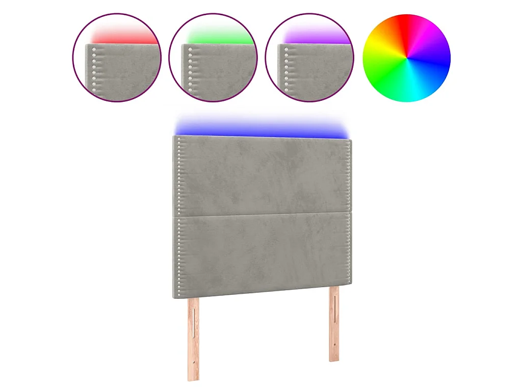 Tête de lit à LED Gris clair 90x5x118/128 cm Velours POI34343 BonneVie Meuble