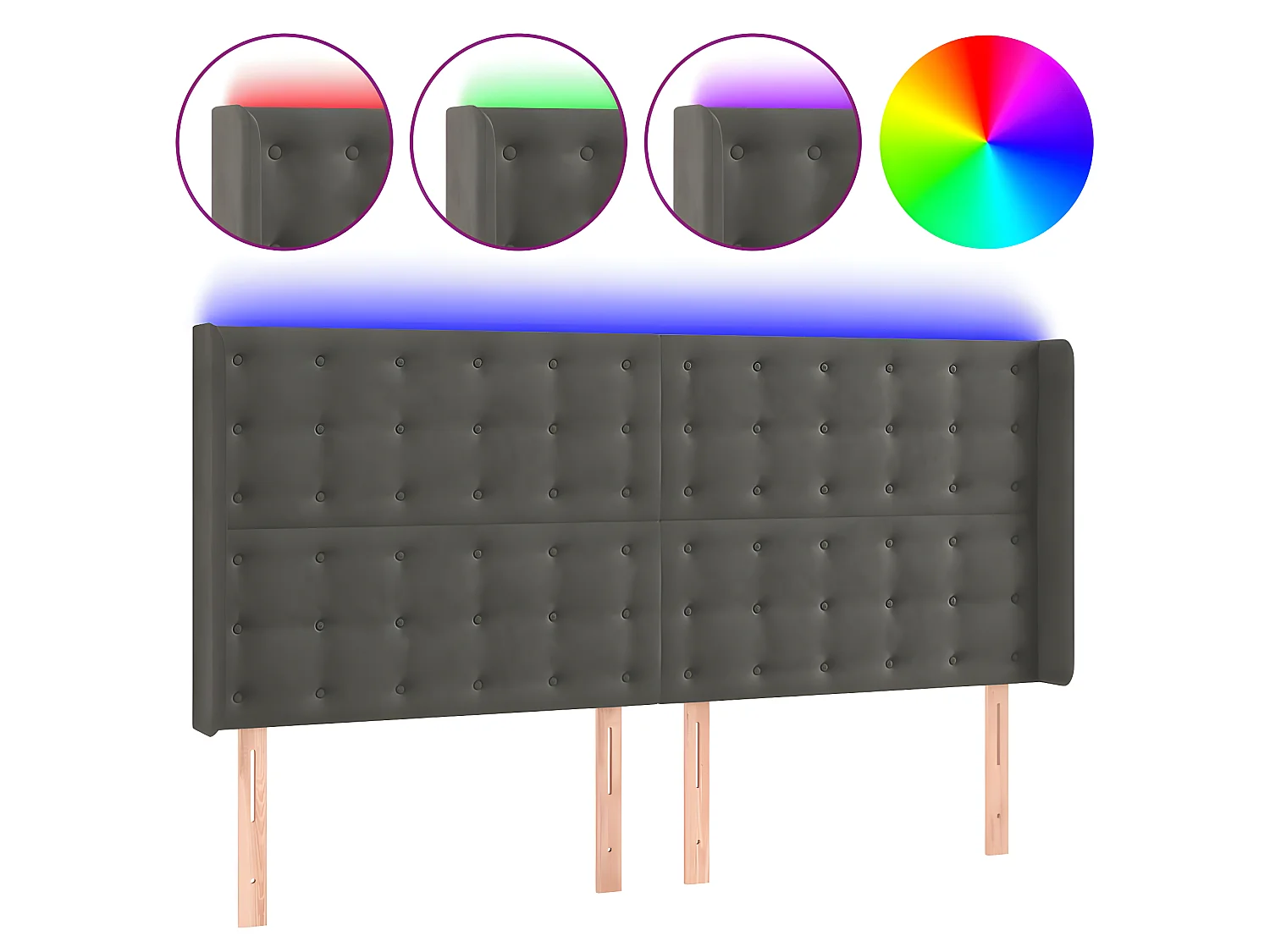 Tête de lit à LED Gris foncé 183x16x118,128 cm Velours LKC35857 BonneVie Meuble