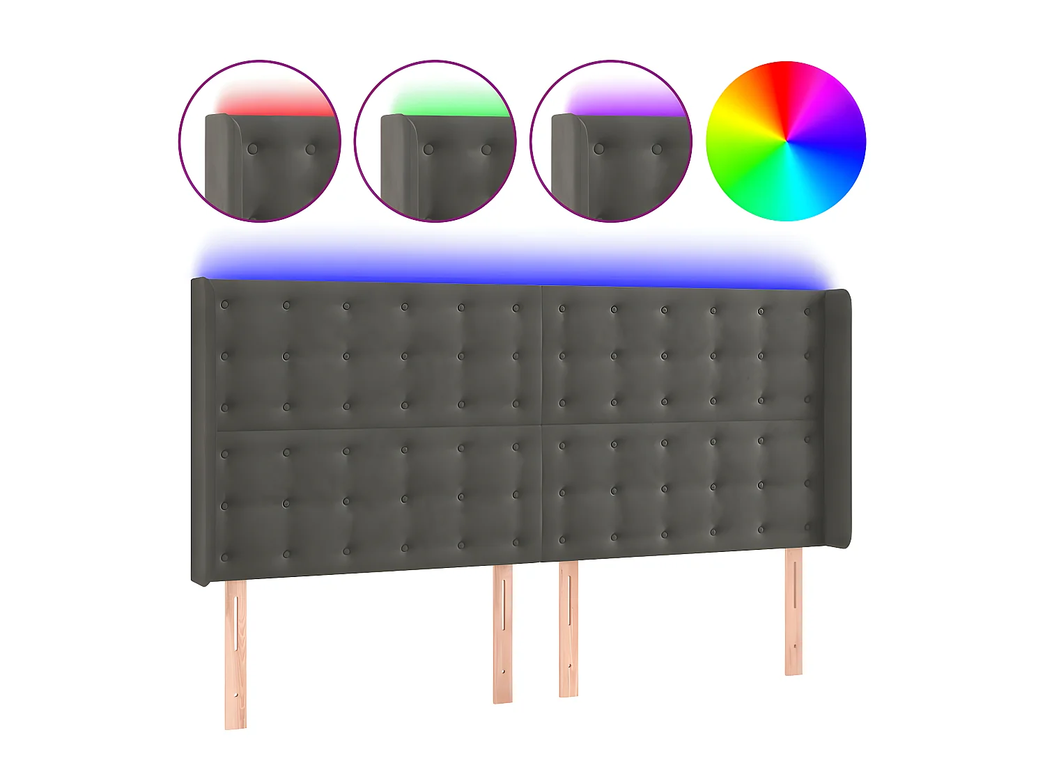 Tête de lit à LED Gris foncé 183x16x118,128 cm Velours LKC35857 BonneVie Meuble