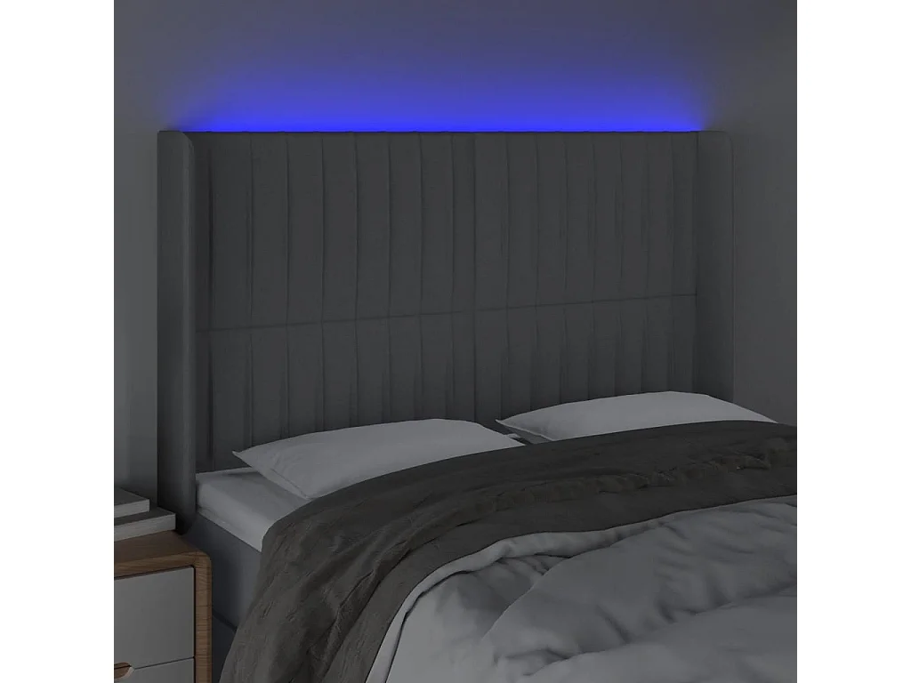 Tête de lit à LED Gris clair 147x16x118/128 cm Tissu POI37534 BonneVie Meuble