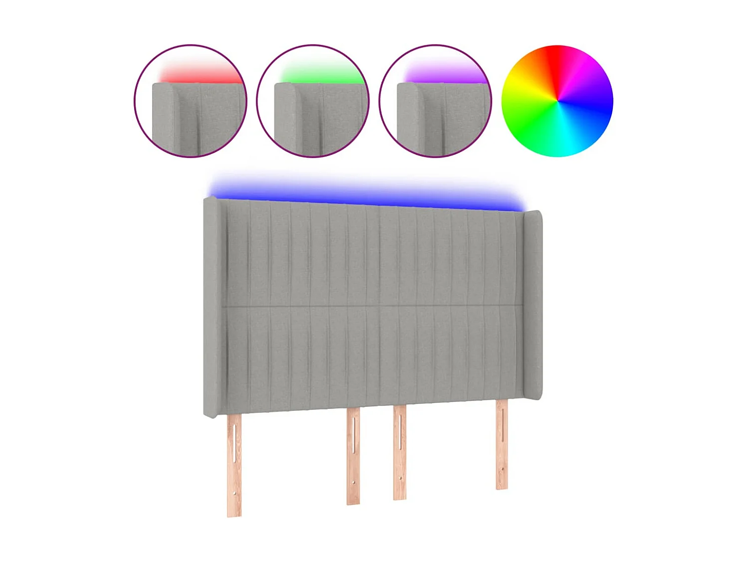 Tête de lit à LED Gris clair 147x16x118/128 cm Tissu POI37534 BonneVie Meuble