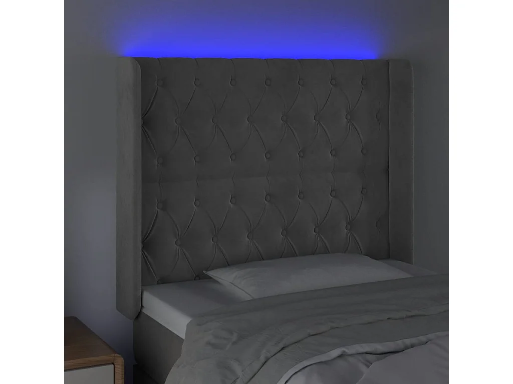 Tête de lit à LED Gris clair 103x16x118/128 cm Velours POI73947 BonneVie Meuble