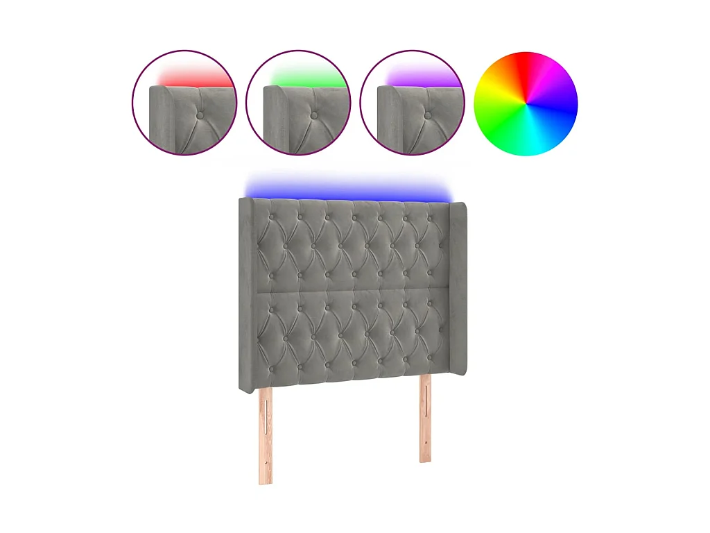 Tête de lit à LED Gris clair 103x16x118/128 cm Velours POI73947 BonneVie Meuble